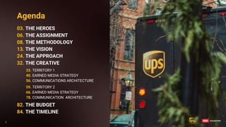 2
2
Agenda
03. THE HEROES
06. THE ASSIGNMENT
08. THE METHODOLOGY
13. THE VISION
24. THE APPROACH
32. THE CREATIVE
33. TERRITORY 1
40. EARNED MEDIA STRATEGY
56. COMMUNICATIONS ARCHITECTURE
59. TERRITORY 2
66. EARNED MEDIA STRATEGY
78. COMMUNICATION ARCHITECTURE
82. THE BUDGET
84. THE TIMELINE
 