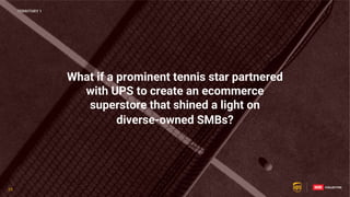 33
What if a prominent tennis star partnered
with UPS to create an ecommerce
superstore that shined a light on
diverse-owned SMBs?
TERRITORY 1
33
 