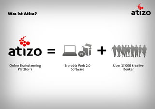 Was ist Atizo?




Online Brainstorming   Erprobte Web 2.0   Über 13'000 kreative
     Plattform             Software             Denker
 