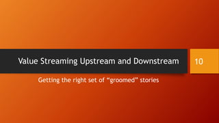 Value Streaming Upstream and Downstream
Getting the right set of “groomed” stories
10
 