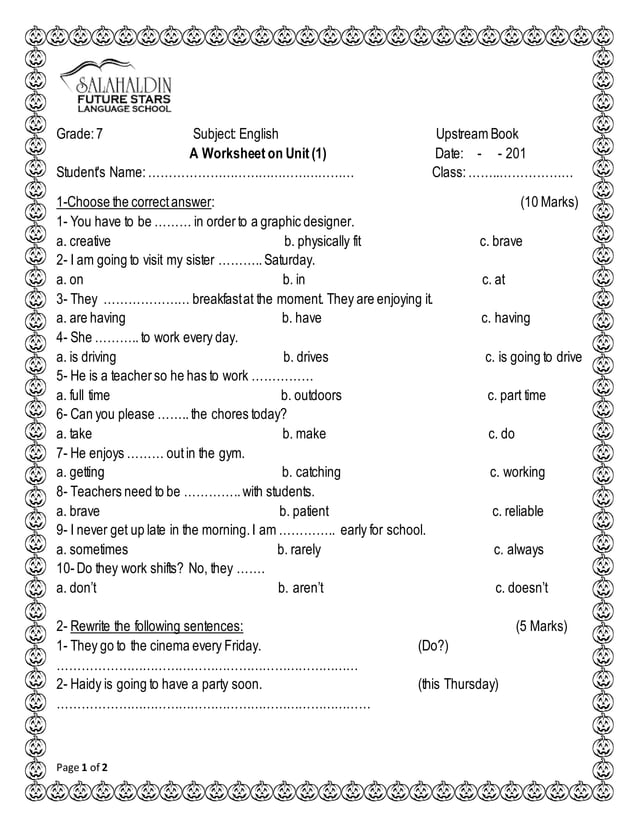 Upstream A2 Unit 1 Worksheet | PDF