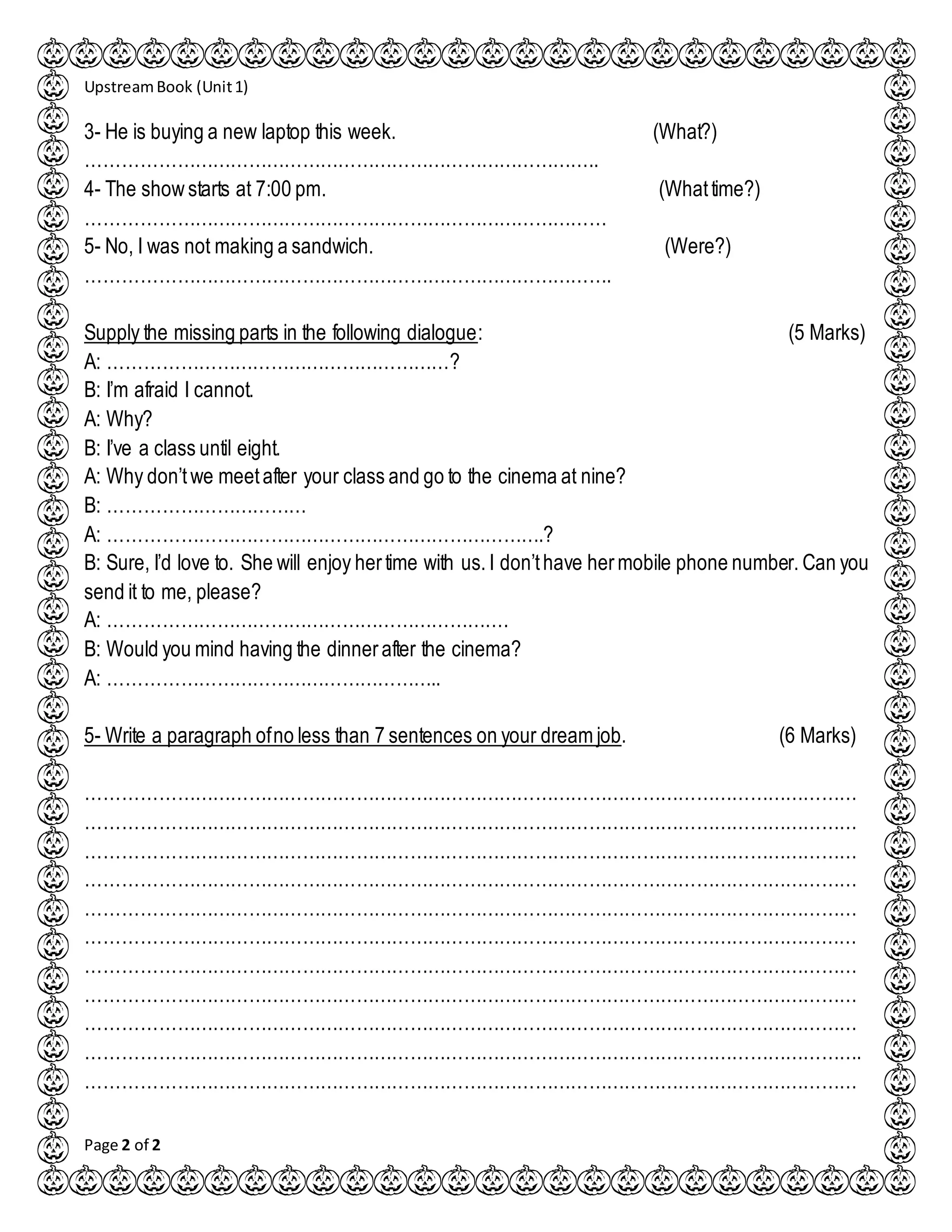 Upstream A2 Unit 1 Worksheet | PDF