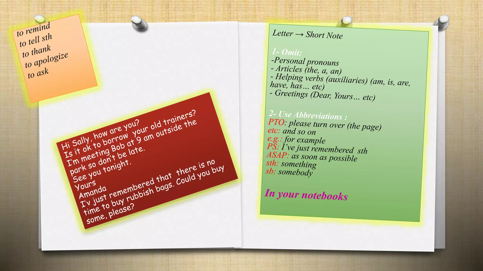 Upstream B1 Writing Short Notes