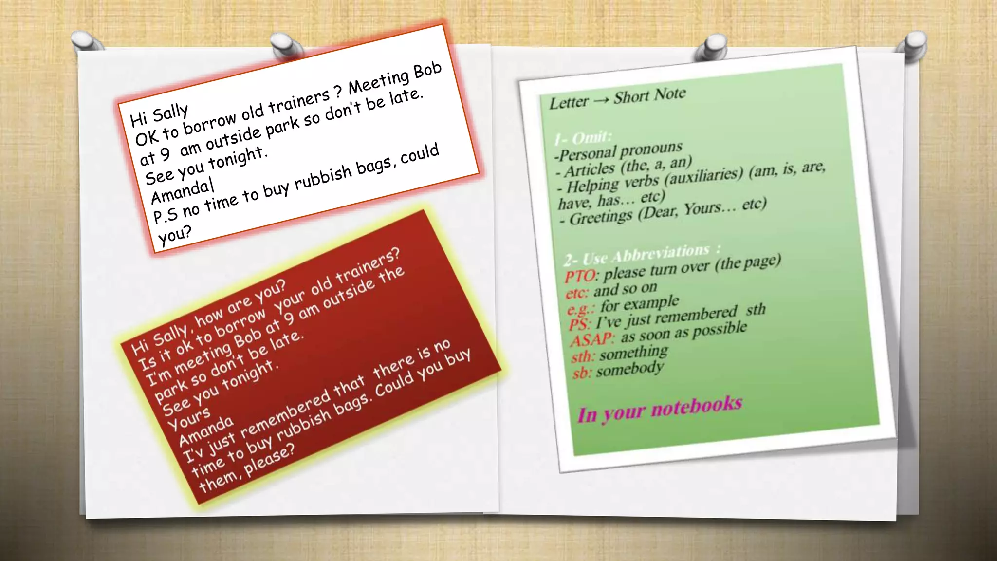 Upstream B1 Writing Short Notes