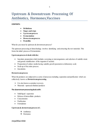 Upstream & downstream processing of antibiotics,hormones,vaccines | DOCX