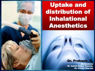 Uptake and
distribution of
Inhalational
Anesthetics
-Dr. Prakash. G.
Moderators:
-Dr. Ashok Kumar Saxena,
-Dr. Chhavi Sharma
 