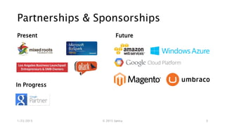 Partnerships & Sponsorships
Present Future
1/23/2015 © 2015 Uptica 3
In Progress
 