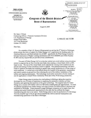 Rep. Fred Upton (R-MI) request for wind energy money
