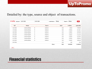 Detailed by: the type, source and object of transactions.

Financial statistics

 