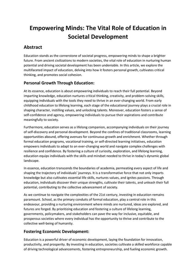 Empowering Minds: The Vital Role of Education in Societal Development ...