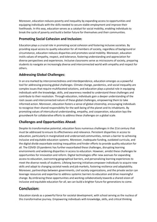 Empowering Minds: The Vital Role of Education in Societal Development | PDF