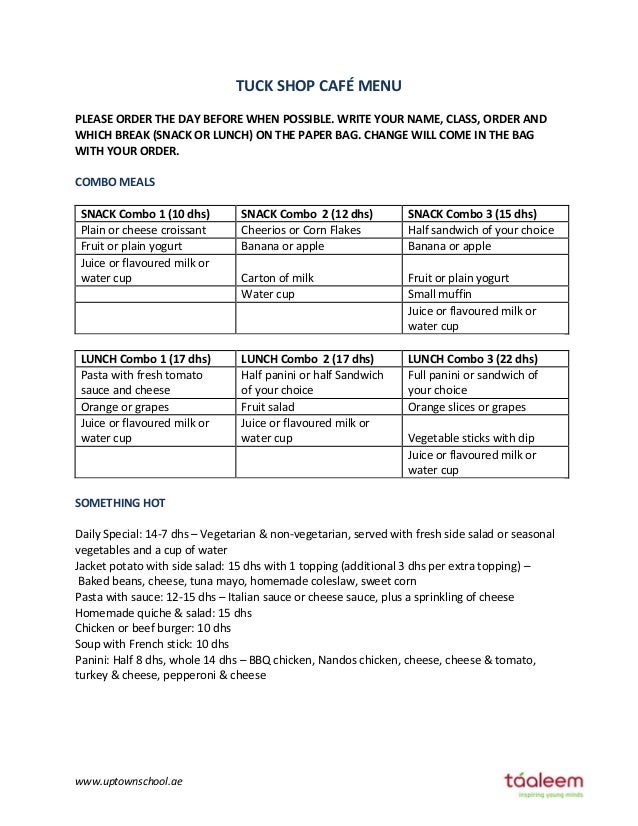 Uptown School Canteen Information