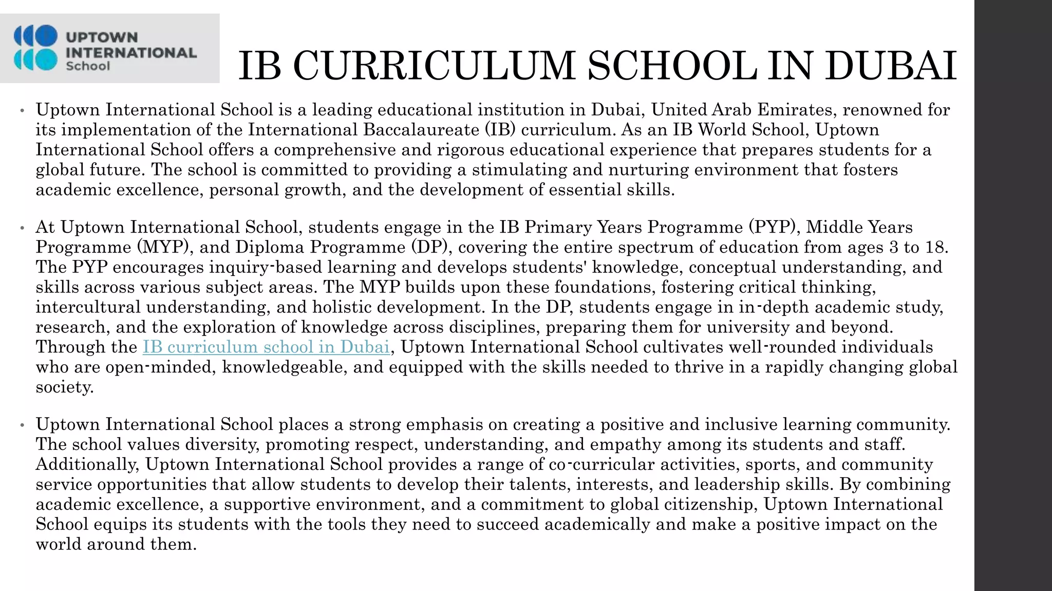 Ib Curriculum School in Dubai PPT