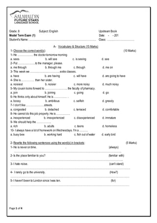 Upstream B2 Worksheet Units 1+2+3 | PDF