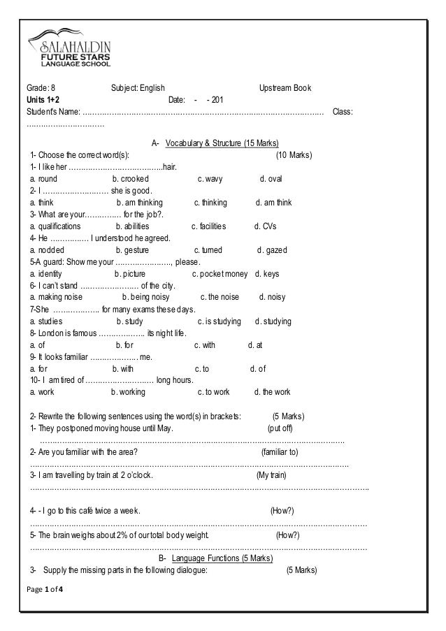test english dates cambridge Worksheet B2 1 Upstream 2 Unit test english dates cambridge Worksheet B2 1 Upstream 2 Unit