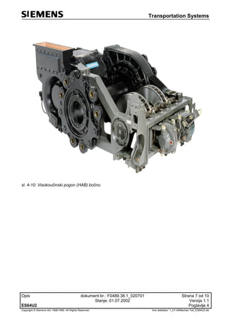 Transportation Systems
Opis dokument br.: F0489.38.1_020701 Strana 7 od 10
Stanje: 01.07.2002 Verzija 1.1
ES64U2 Poglavlje 4
Copyright © Siemens AG 1998/1999. All Rights Reserved. 'Ime datoteke:' 1_01-04Mechan-Teil_ES64U2-de
sl. 4-10: Visokoučinski pogon (HAB) bočno
 