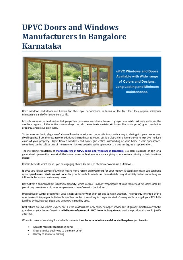 UPVC Doors and Windows Manufacturers in Bangalore Karnataka