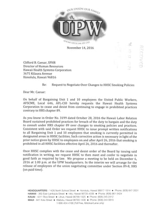 Nov. 14 letter from UPW to HHSC.
