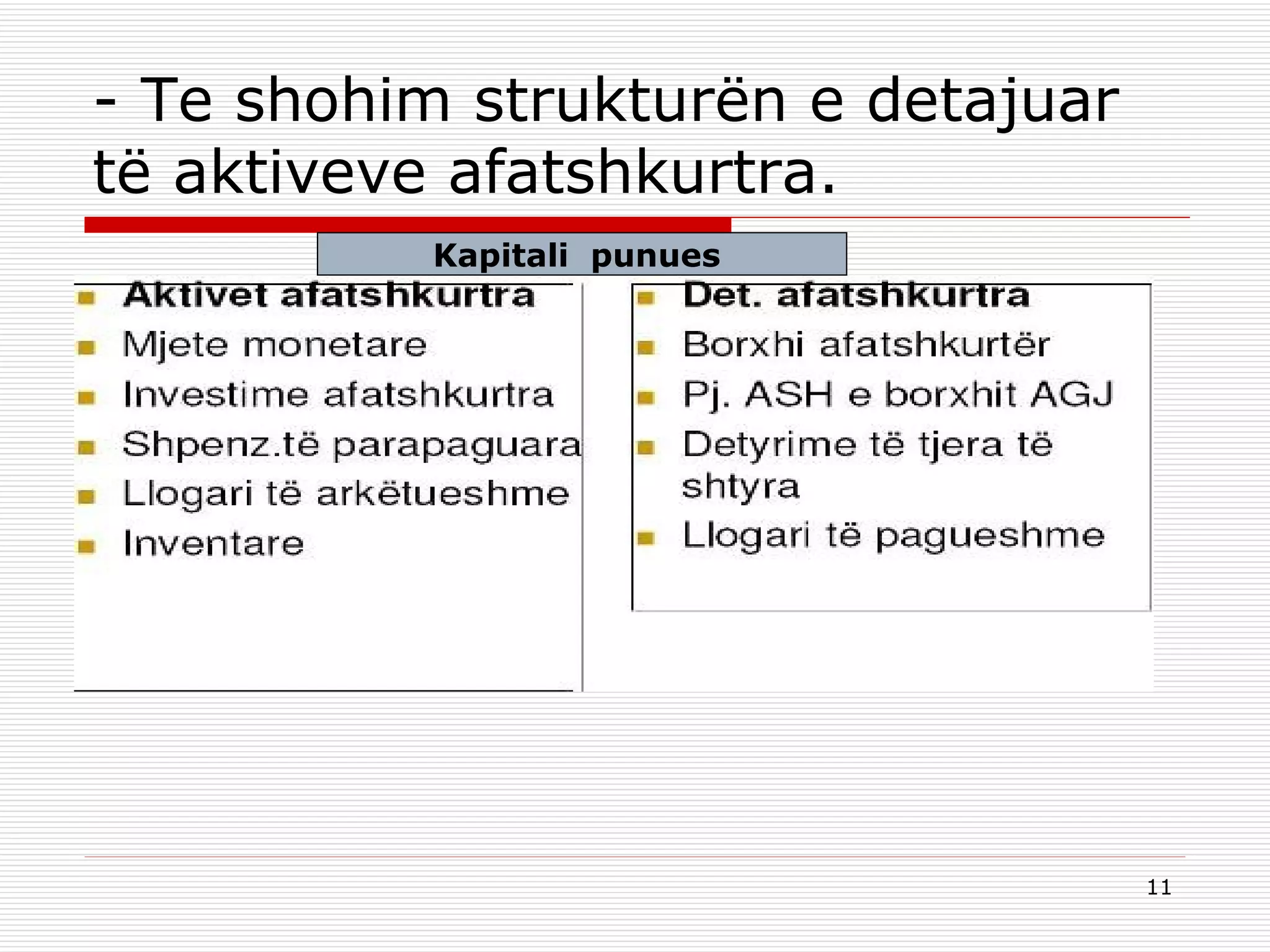 -  Te shohim  strukturën e detajuar të aktiveve afatshkurtra. Kapitali  punues  