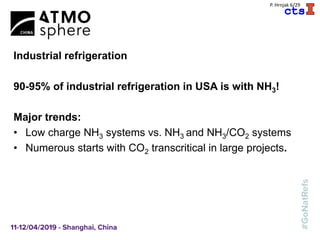 A
P. Hrnjak 6/29
Industrial refrigeration
90-95% of industrial refrigeration in USA is with NH3!
Major trends:
• Low charge NH3 systems vs. NH3 and NH3/CO2 systems
• Numerous starts with CO2 transcritical in large projects.
 