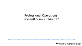 Professional Operations:
TorrentLocker 2014-2017
Ref: http://www.trendmicro.com.au/cloud-content/au/pdfs/security-intelligence/white-papers/australian_web_threat_landscape_-v7.pdf
 