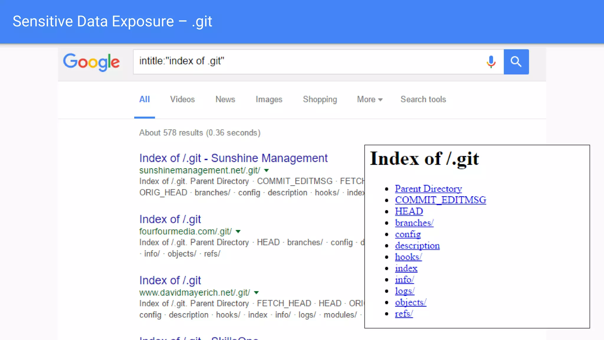 Sensitive Data Exposure – .git
 