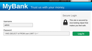 ' AND (SELECT id FROM user LIMIT 1) = '
Username
Password
admin
Log In
Real-Time MySQL View
 
