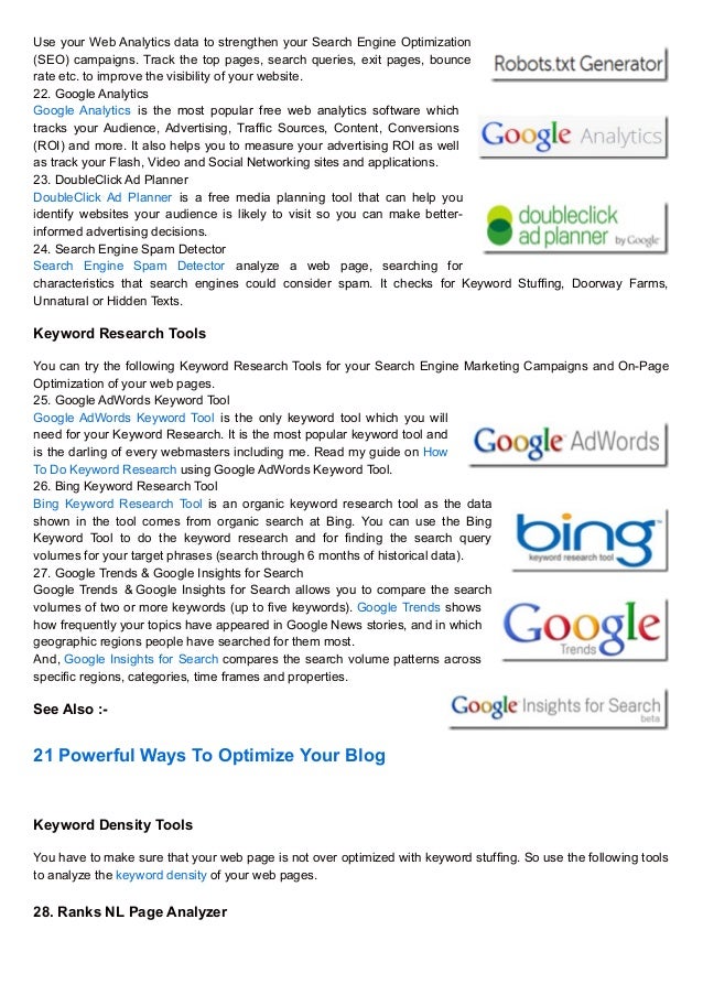 Top 30 free search engine optimization tools