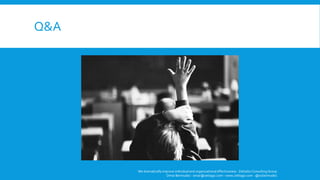 Q&A 
We dramatically improve individual and organizational effectiveness - ZettaGo Consulting Group 
Omar Bermudez - omar@zettago.com – www.zettago.com -@ocbermudez 
 