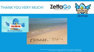 THANK YOU VERY MUCH! 
@ocbermudez 
@zettago 
We dramatically improve individual and organizational effectiveness - ZettaGo Consulting Group 
Omar Bermudez - omar@zettago.com – www.zettago.com -@ocbermudez 
