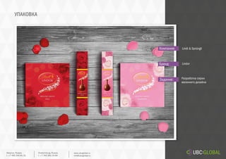 УПАКОВКА
Разработка серии
весеннего дизайна
Задание:
Бренд:
Lindt & Sprüngli
Lindor
Компания:
Ekaterinburg, Russia.
t. +7 343 361 33 69
www.ubcglobal.ru
info@ubcglobal.ru
Moscow, Russia.
t. +7 495 240 81 31
 