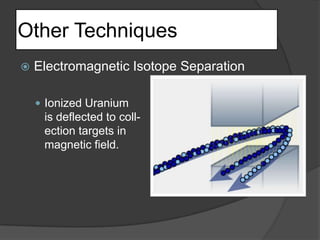 Other TechniquesElectromagnetic Isotope SeparationIonized Uranium is deflected to coll-ection targets inmagnetic field.