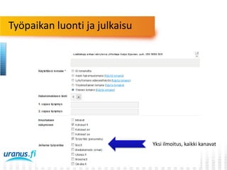 Työpaikan luonti ja julkaisu

Yksi ilmoitus, kaikki kanavat

 