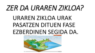 ZER DA URAREN ZIKLOA?
URAREN ZIKLOA URAK
PASATZEN DITUEN FASE
EZBERDINEN SEGIDA DA.
 