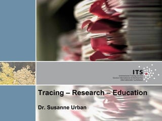 Tracing – Research – Education Dr. Susanne Urban   