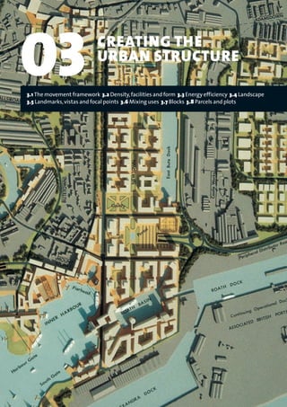 3.1 The movement framework 3.2 Density,facilities and form 3.3 Energy efficiency 3.4 Landscape
3.5 Landmarks,vistas and focal points 3.6 Mixing uses 3.7 Blocks 3.8 Parcels and plots
03 CREATING THE
URBAN STRUCTURE
22375H urban design MASTER:22375H urban design MASTER 01/08/2007 10:23 Page 32
 