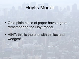 Hoyt’s Model On a plain piece of paper have a go at remembering the Hoyt model. HINT: this is the one with circles and wedges! 