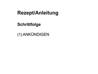 Rezept/Anleitung 
Schrittfolge 
(1) ANKÜNDIGEN 
 