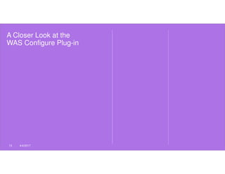 A Closer Look at the
WAS Configure Plug-in
13 4/4/2017
 