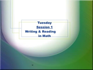 Tuesday
       Session 1
Writing & Reading
        in Math




   52
 