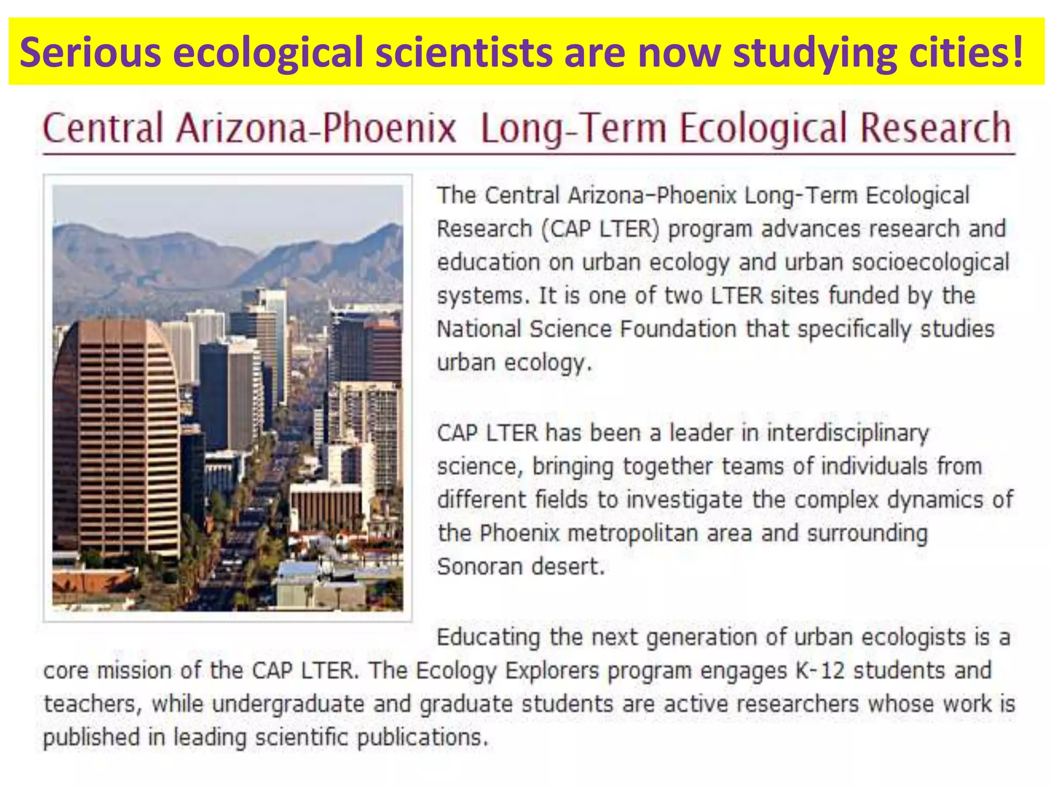 Serious ecological scientists are now studying cities!
 