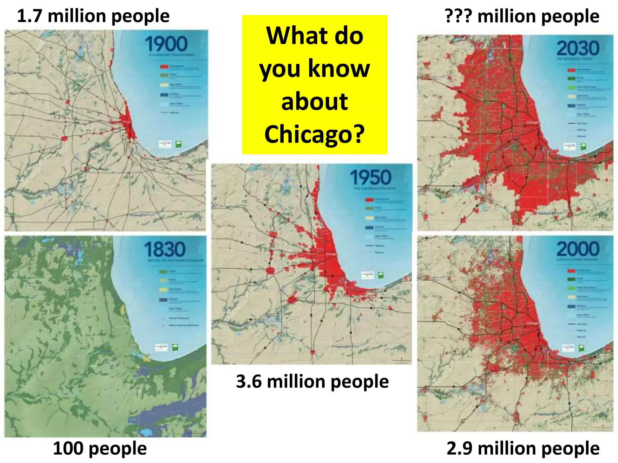 1.7 million people
3.6 million people
2.9 million people100 people
??? million people
What do
you know
about
Chicago?
 