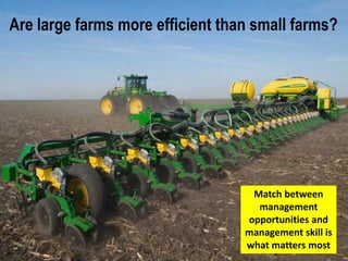 Are large farms more efficient than small farms?
Match between
management
opportunities and
management skill is
what matters most
 
