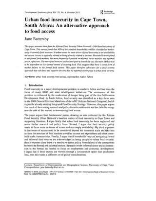 Urban food insecurity in cape town south africa an alternative approach to food access