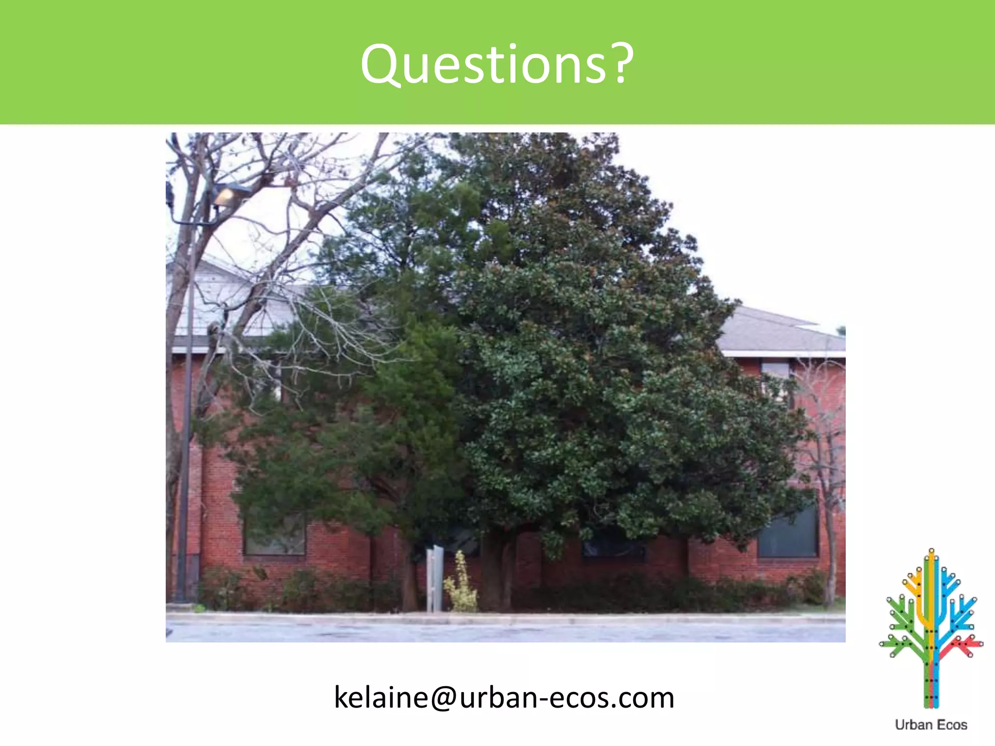 Questions?
kelaine@urban-ecos.com
 