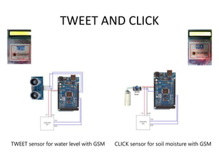 TWEET AND CLICK
TWEET sensor for water level with GSM CLICK sensor for soil moisture with GSM
 