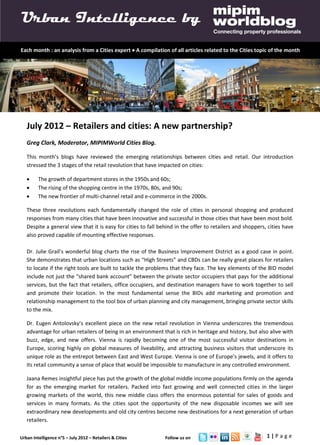 Urban intelligence - July 2012 - Retail & cities: a new opportunity?