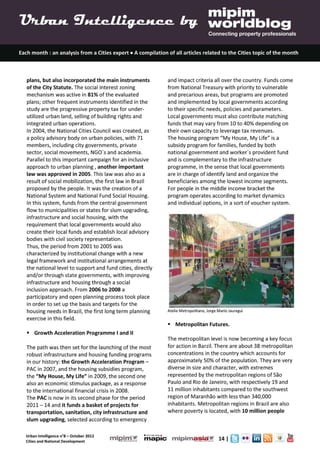 Urban Intelligence 8- October 2012- Cities Urbanisation and National Urban Policy