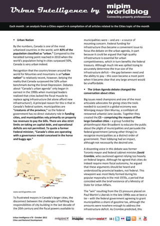 Urban Intelligence 8- October 2012- Cities Urbanisation and National Urban Policy