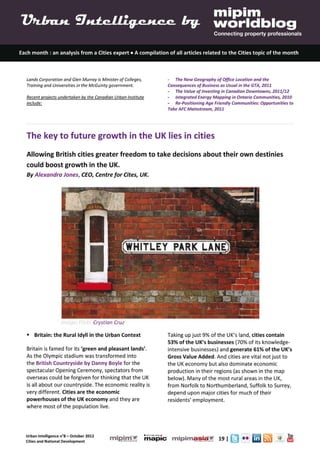 Urban Intelligence 8- October 2012- Cities Urbanisation and National Urban Policy